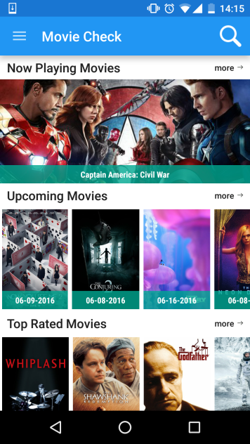 Simples app for Android that Ive developed. Its called MovieCheck. See more on: https://github.com/tassioauad/Movie-Check